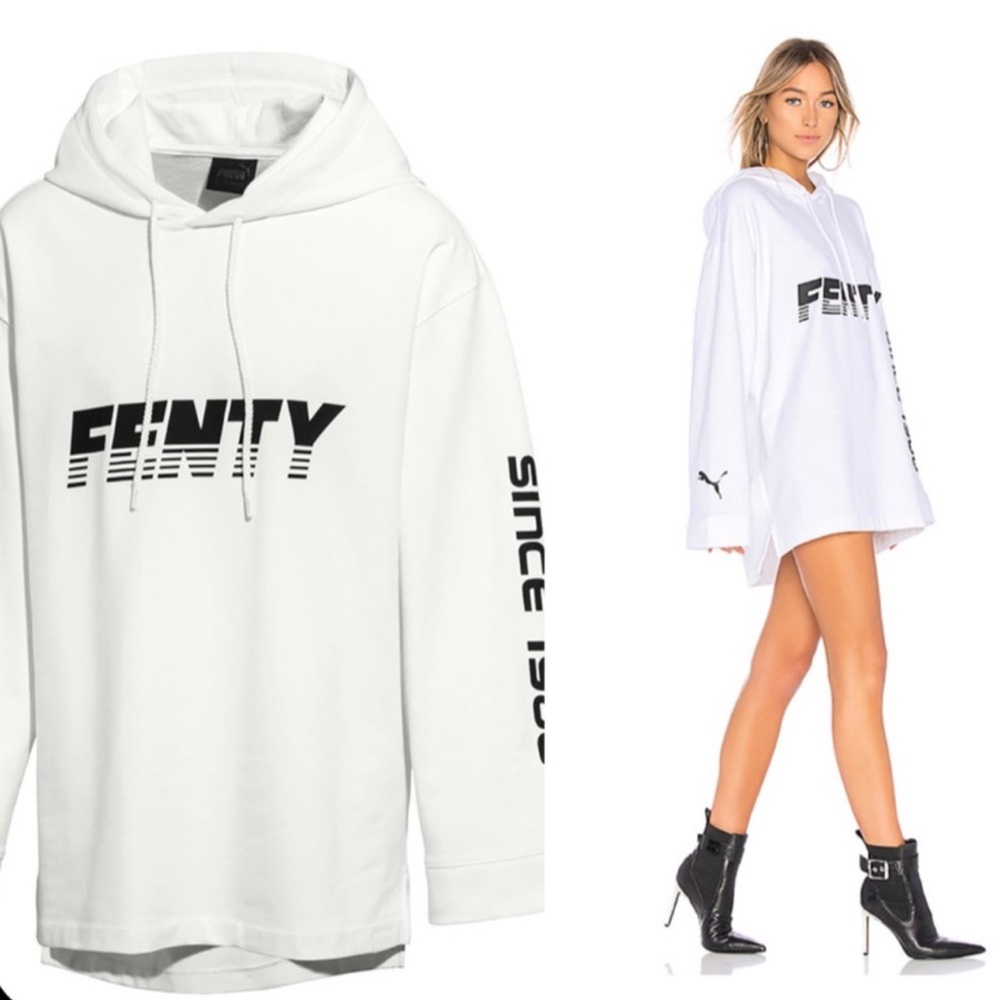 New FENTY Fenty x Puma Graphic Hoodie Sweatshirt Dress in White, size S